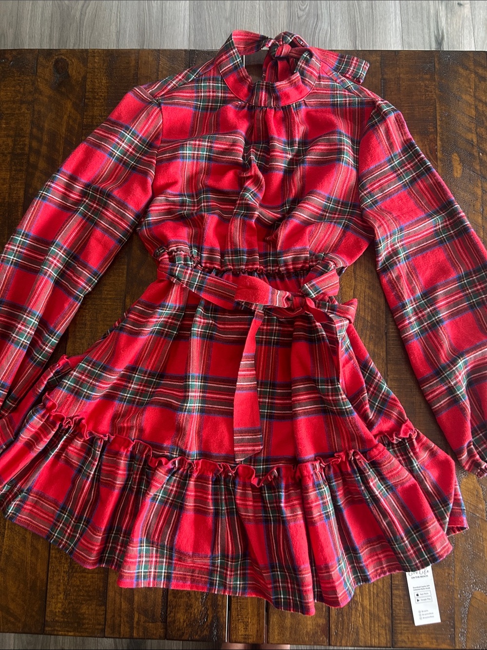Cupshe Red Plaid Long-Sleeve Ruffle Waist Dress